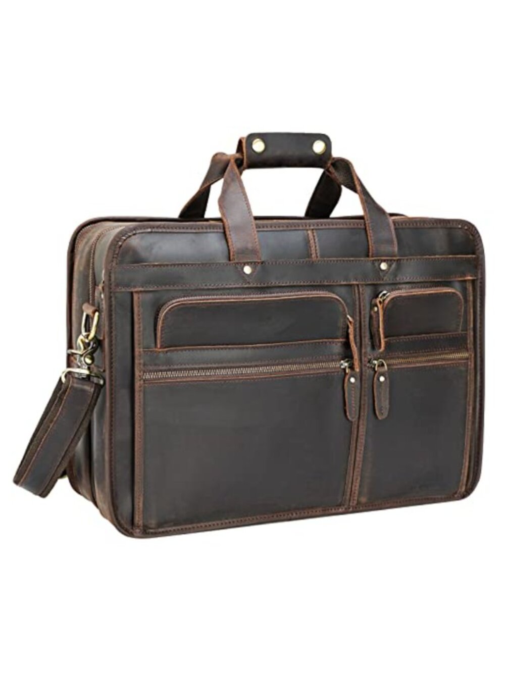 Full Grain Leather Briefcase Messenger Laptop Bag Tote with YKK Zippers